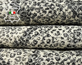 Delivered Duty paid - CHEETAH LEOPARD & SNAKE Print On Ivory Italian Goatskin Goat Leather skin 5+sqf 1.0mm #B5491