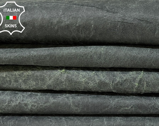 DARK GREEN ANTIQUED Grainy Vegetable Tan Thick Soft Italian Lambskin Lamb Sheep Leather pack 2 hides skins total 8sqf 1.2mm #B9274