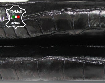 BLACK CROCODILE textured embossed on Teal distressed shiny strong Goatskin Goat leather 2 skins hides total 10sqf 0.6mm #A6395