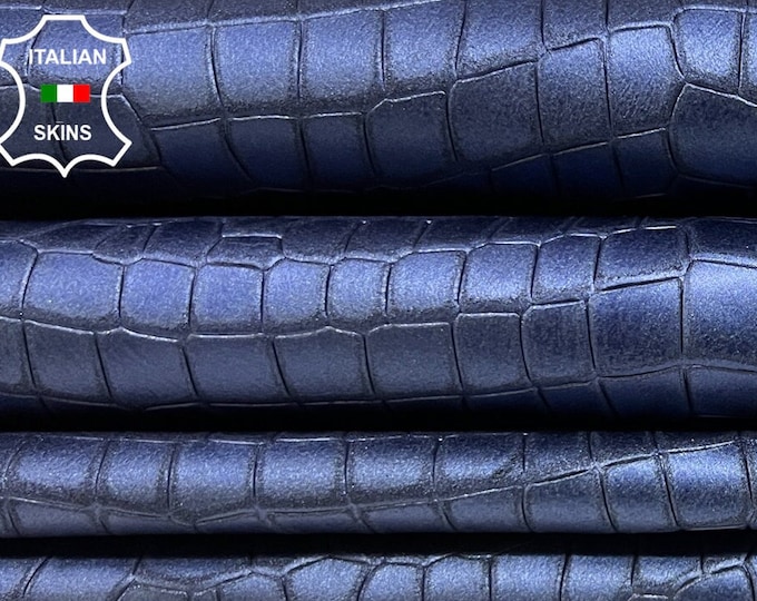 BLUE PEARLIZED CROCODILE Textured Embossed Print On Italian Goatskin Goat Leather pack 2 hides skins total 12+sqf 1.0mm #B8375