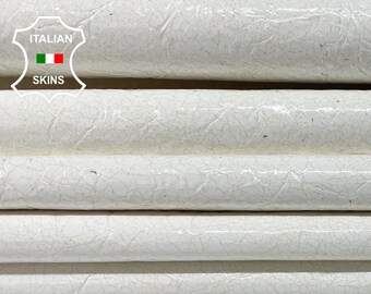 WHITE PATENT CRINKLED Shiny Vintage Look Italian Lambskin Lamb Sheep Leather hides pack 2 skins total 10sqf 0.7mm #B848