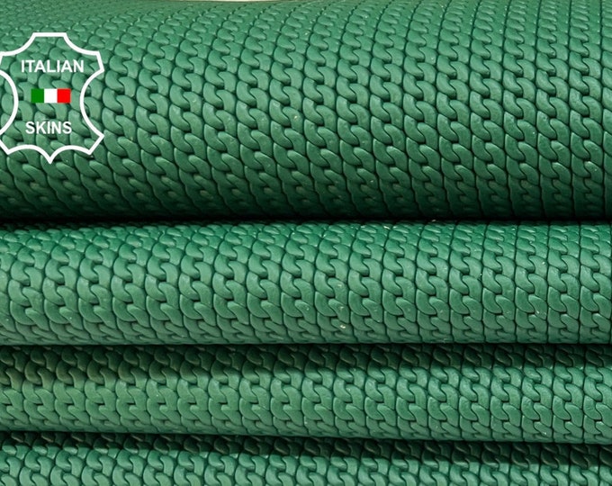 GREEN CHAIN TEXTURED Embossed Print On Soft Italian Lambskin Lamb Sheep Leather pack 2 hides skins total 18sqf 1.0mm #B8847