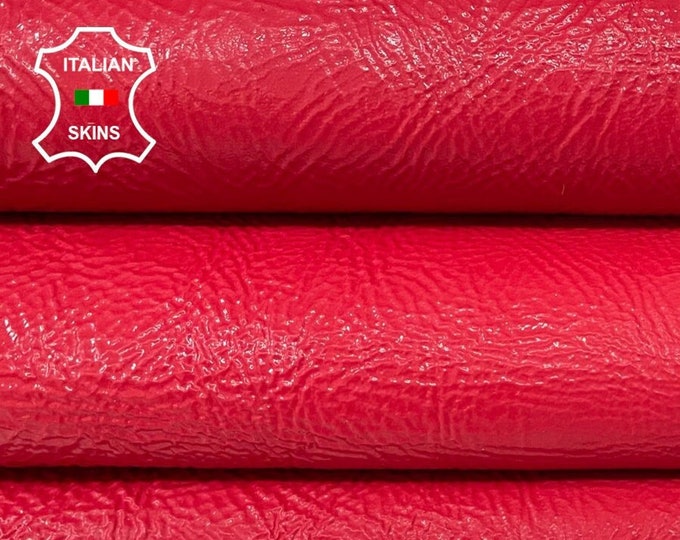 RED PATENT CRINKLED Thick Italian Lambskin Lamb Sheep leather skin skins hide hides 5-6sqf 1.4mm #B18