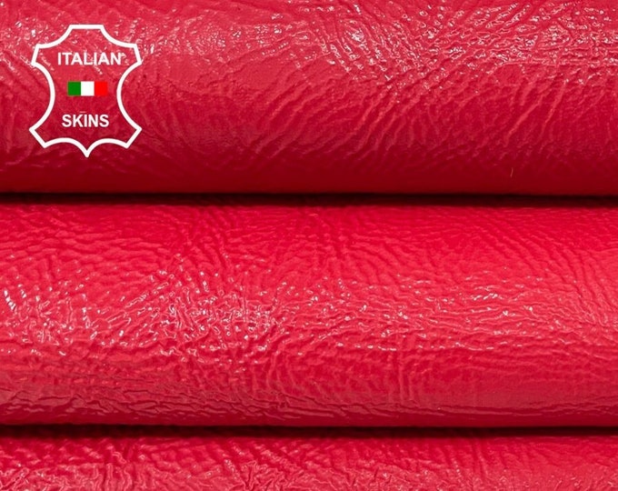 RED PATENT CRINKLED Thick Italian Lambskin Lamb Sheep leather skin skins hide hides 5-6sqf 1.4mm #B18