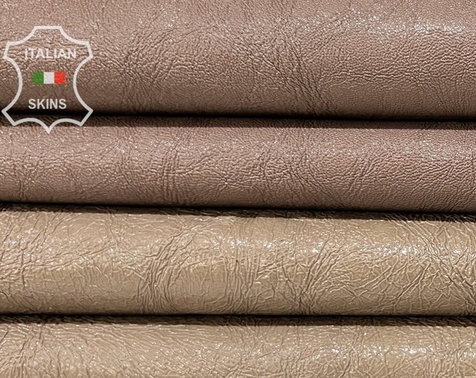 WASHED TAUPE BROWN 2 Shades Coated Rough Crinkled Thick Italian Goatskin Goat Leather pack 2 hides skins total 11sqf 1.1mm #B7223