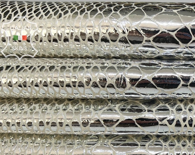 METALLIC SILVER SNAKE Print On Ivory Strong Italian Goatskin Goat Leather pack 2 hides skins total 9sqf 1.0mm #B7864