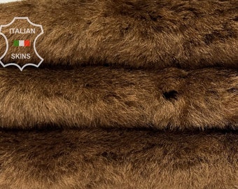 BROWN short Hair On Soft sheepskin shearling fur hairy sheep Italian leather 4+sqf 21"x26"  #B7049