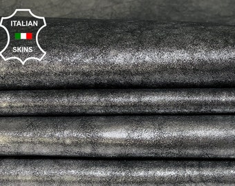 Delivered Duty paid - METALLIC SILVER ANTIQUED Shimmer Lame Print Thin Goat Leather pack 2 skins total 6sqf 0.4mm #B2230