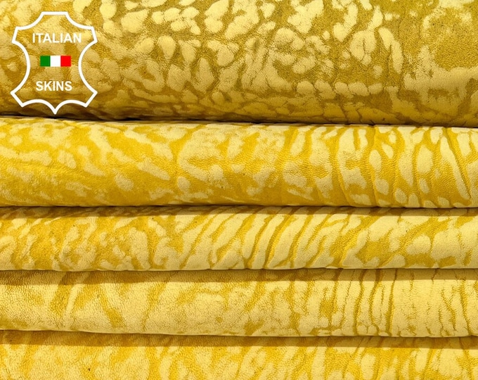 WASHED YELLOW STONEWASH Vintage Look Vegetable Tan Thick Strong Italian Goatskin Goat Leather pack 3 hides skins total 14sqf 1.4mm #B8961