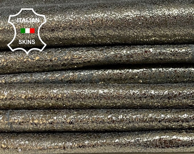 METALLIC PEWTER CRACKLED Vintage Look Thin Soft Italian Lambskin Lamb Sheep Leather hides pack 4 skins total 20sqf 0.4mm #B1094