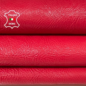 RED PATENT CRINKLED Thick Italian Lambskin Lamb Sheep leather skin skins hide hides 5-6sqf 1.4mm #B18