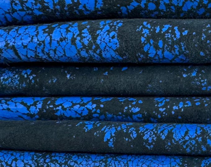 Delivered Duty paid - BLUE VERY VINTAGE Look Soft Italian Lamb leather pack 2 skins total 12+sqf 0.7mm #C7770