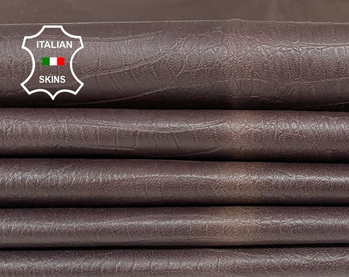 MAHOGANY BROWN CROCODILE embossed textured on soft Italian Lambskin Lamb Sheep leather skin hide hides pack 2 skins total 16sqf 0.6mm #A8811