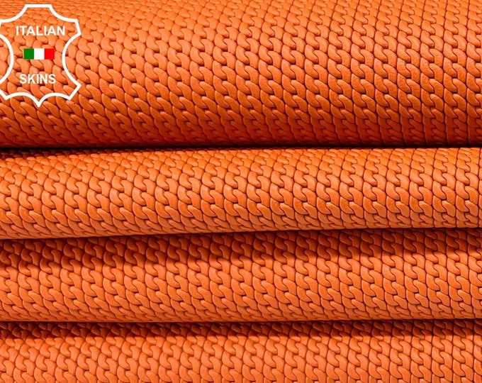 ORANGE CHAIN TEXTURED Embossed Print On Thick Italian Goatskin Goat Leather pack 3 hides skins total 24sqf 1.2mm #B8848