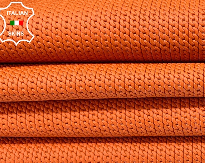 ORANGE CHAIN TEXTURED Embossed Print On Thick Italian Goatskin Goat Leather pack 3 hides skins total 24sqf 1.2mm #B8848