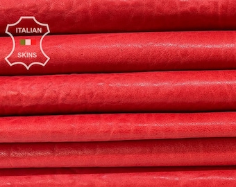 WASHED RED BUBBLY Grainy Vegetable Tan Thick Italian Lambskin Lamb Sheep Leather pack 2 hides skins total 9+sqf 1.5mm #B7296