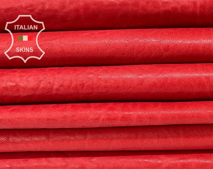 WASHED RED BUBBLY Grainy Vegetable Tan Thick Italian Lambskin Lamb Sheep Leather pack 2 hides skins total 9+sqf 1.5mm #B7296