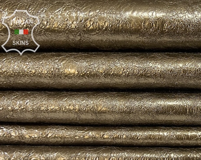 METALLIC OLD BRONZE Washed Crinkled Thick Soft Italian Goatskin Goat Leather hides pack 2 skins total 9+sqf 1.1mm #B7262