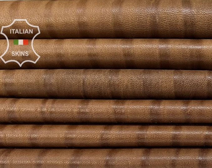 BROWN ANTIQUED Textured Vegetable Tan Thin Soft Italian Lambskin Lamb Sheep Leather pack 6 hides skins total 30sqf 0.6mm #B7192