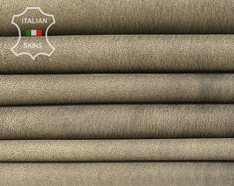 KHAKI VINTAGE Look Thin Soft Italian STRETCH Lambskin Lamb Sheep Leather pack 4 hides skins total 20sqf 0.6mm #B7406