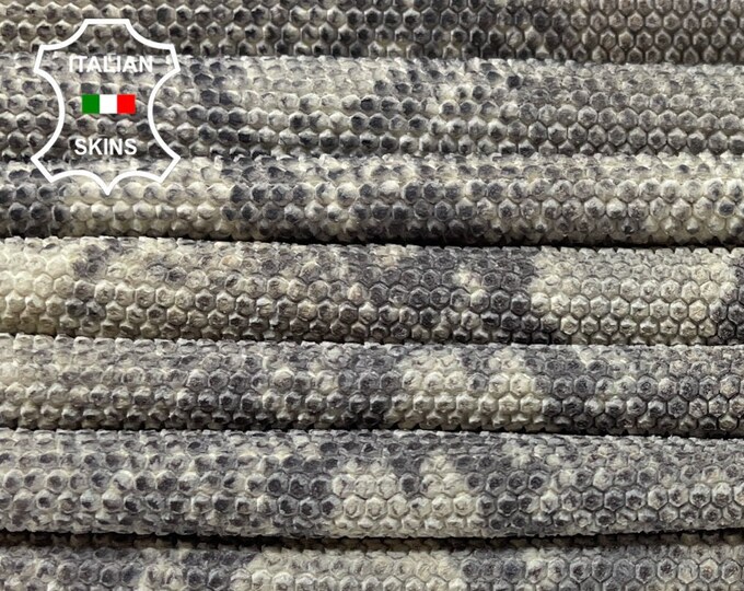 GRAY SNAKE PRINT Textured On White Thick Soft Italian Lambskin Lamb Sheep Leather hides pack 4 skins total 15sqf 1.1mm #B1625