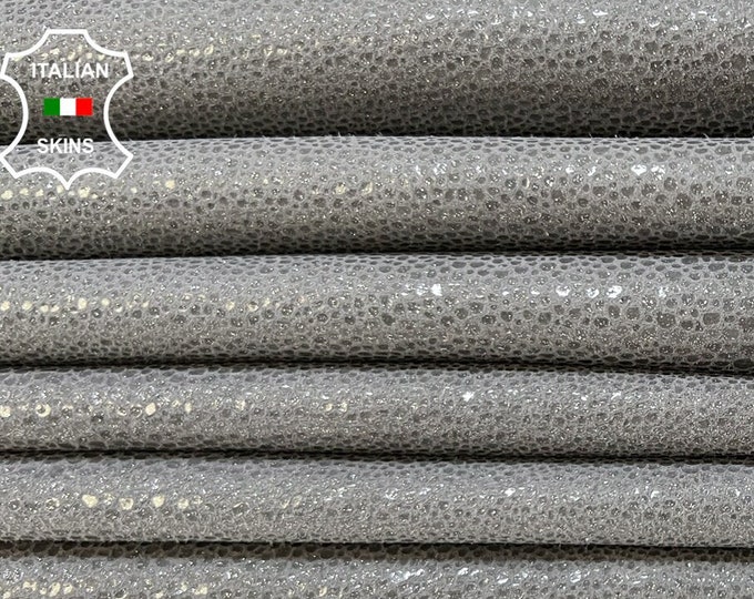 GREY SHIMMER PRINT On Soft Italian Goatskin Goat Leather pack 2 hides skins total 10sqf 0.8mm #B9160