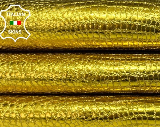 METALLIC YELLOW TEJUS Reptile Print On Soft Italian Lambskin Lamb Sheep Leather hide hides skin skins 6+sqf 0.9mm #B5660