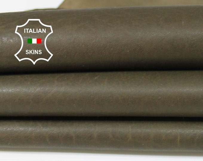 OLIVE GREEN ANTIQUED army military green vegetable tan thick Italian Lambskin Lamb sheep leather 4 skins hides total 30sqf 1.4mm #A7104