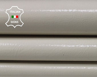PATENT ECRU bone bones beige shiny Italian genuine Goatskin Goat leather skin hide skins hides 3-4sqf 1.1mm #A7121