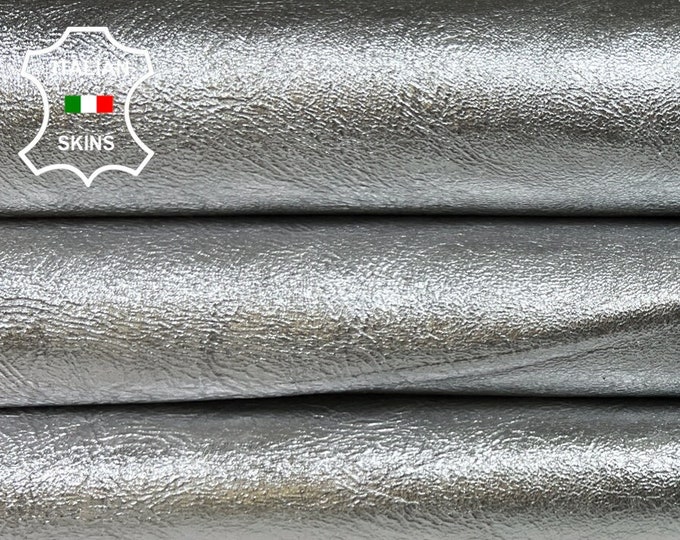 METALLIC SILVER CRINKLED Thick Italian Goatskin Goat Leather hide hides skin skins 6sqf 1.2mm #B4297