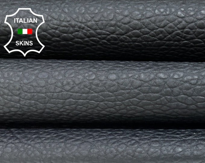 BLACK MATTE ELEPHANT Grainy Textured Embossed On Vegetable Tan Thick Strong Calfskin Calf Cow Leather pack 3 hides total 14sqf 1.1mm #B5846