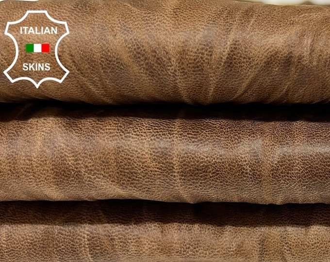 BROWN RUSTIC WRINKLED Antiqued Vintage Look Vegetable Tan Soft Italian Lambskin Lamb Sheep Leather hide hides skin skins 7+sqf 0.8mm #B6211