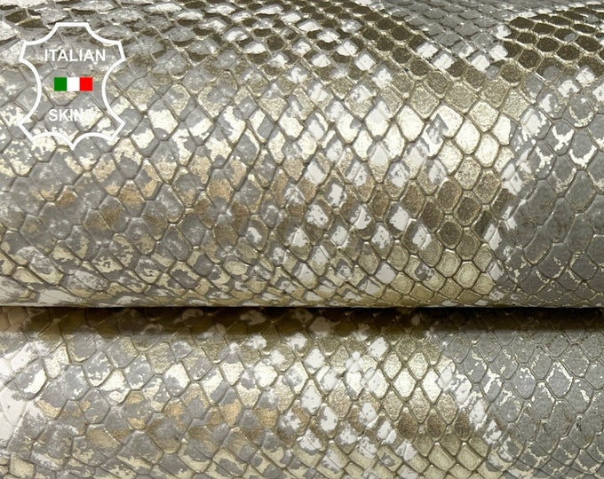 METALLIC PLATINUM PYTHON Snake Print Textured On Italian Calfskin Calf Cow Leather hide hides skin skins 6+sqf 1.2mm #B332