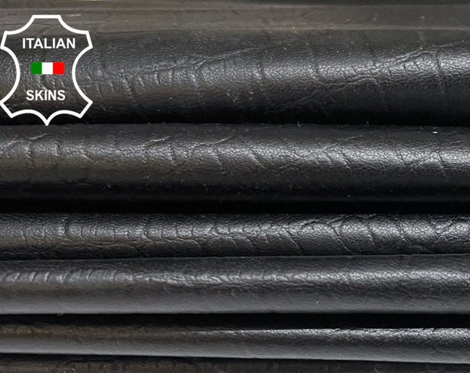 BLACK CROCODILE TEXTURED Print Embossed On Thin Soft Italian Lambskin Lamb Sheep Leather hides pack 5 skins total 30+sqf 0.5mm #B2093