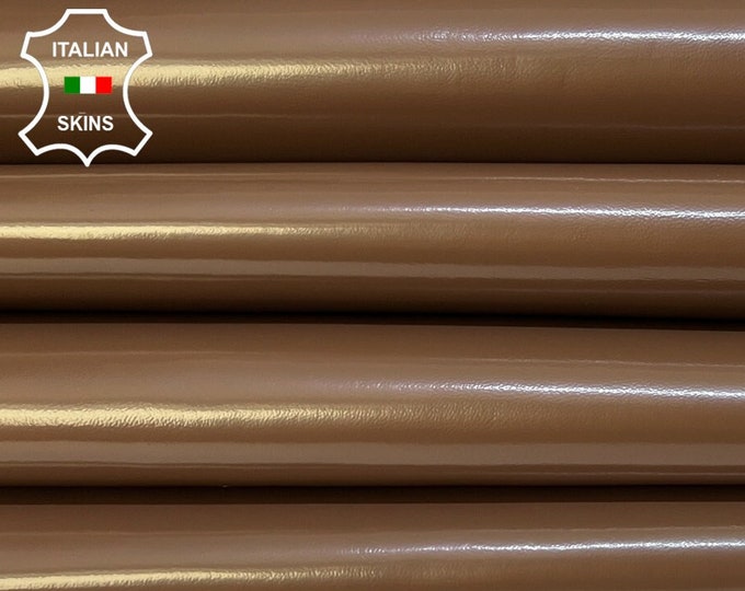 PATENT MUD BROWN Coated Semi Gloss Thick Italian Goatskin Goat Leather pack 5 hides skins total 25sqf 1.2mm #B9774