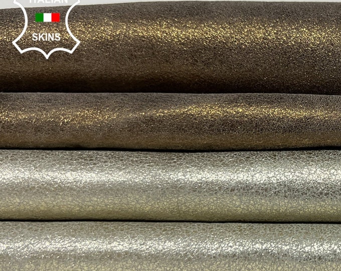 METALLIC LIGHT GOLD & Bronze Crackled Vintage Look Italian Goatskin Goat Leather pack 2 hides skins total 10sqf 0.8mm #B3176