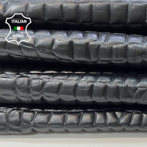 BLACK CROCODILE Textured Embossed Print On Thin Soft Italian Lambskin Lamb Sheep Leather pack 2 hides skins total 12sqf 0.6mm #C101