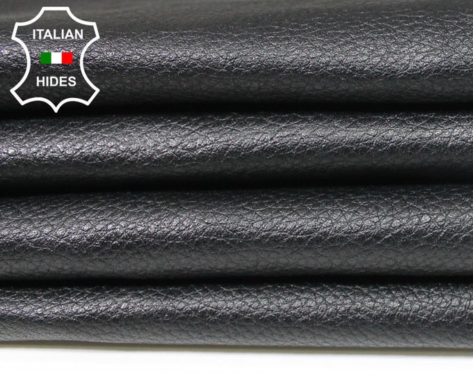 JET BLACK PEBBLE Grainy grain textured Italian genuine Lambskin Lamb Sheep Leather skins hides 0.5mm to 1.2mm