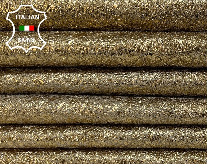 METALLIC BRASS SHIMMER Cracked Soft Italian Goatskin Goat Leather pack 3 hides skins total 12sqf 0.8mm #B6650