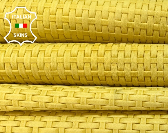 NATURAL YELLOW TEXTURED Soft Italian Lambskin Lamb Sheep Leather pack 2 hides skins total 10sqf 0.8mm #B4469