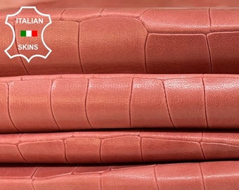 SALMON PINK CROCODILE Embossed Print On Vegetable Tan Thin Soft Cow Leather pack 2 total 12sqf 0.5mm #B5731