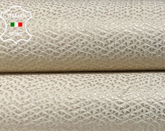 ROSE GOLD WOVEN Textured Embossed Print On Off White Vintage Look Strong Italian Goatskin Goat Leather hides 5sqf 0.9mm #B5827