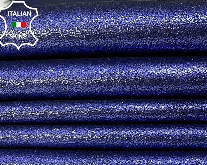 METALLIC COBALT BLUE Cracked Shimmer Soft Italian Goatskin Goat Leather pack 2 hides skins total 9+sqf 0.7mm #B5752