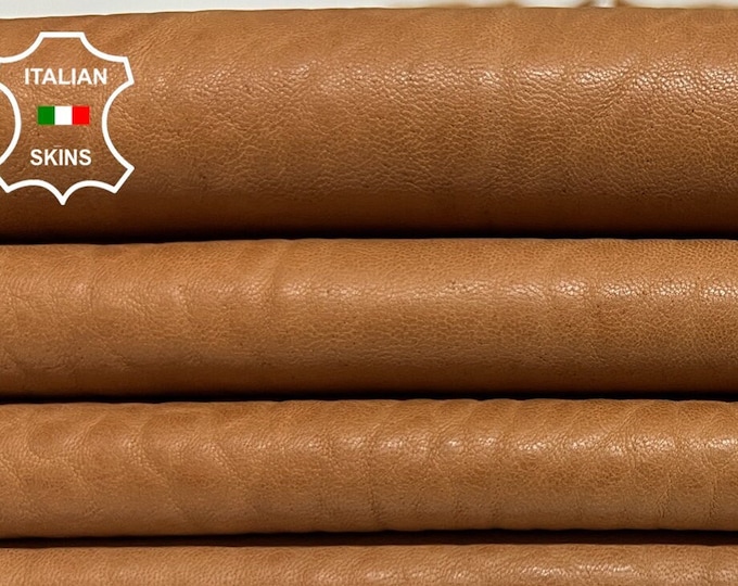 LIGHT SAND BROWN Bubbly Grainy Vegetable Tan Thick Soft Italian Lambskin Lamb Sheep Leather pack 2 hides skins total 11sqf 1.2mm #B5554