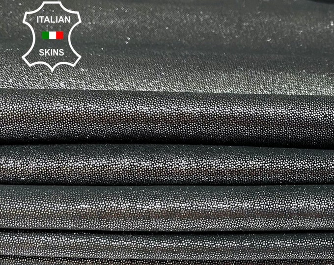 METALLIC CHROME TEXTURED Crackled On Black Thin soft Italian Lambskin Lamb Sheep leather hides pack 2 skins total 10sqf 0.4mm #B27