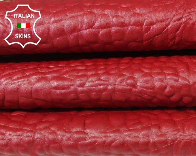 RED CROCODILE ALLIGATOR embossed textured on Italian Goatskin leather 12 skins hides total 80-90sqf 0.8mm