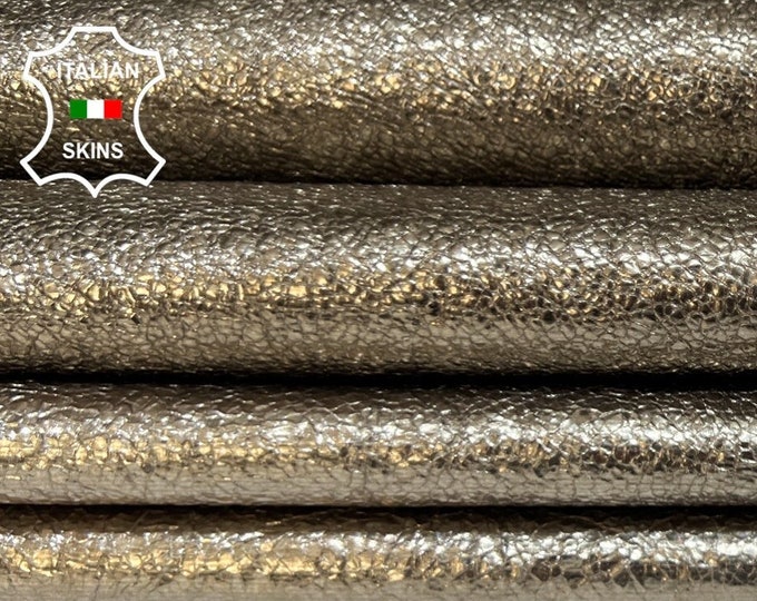 METALLIC CRISPY PEWTER Crinkled Thick Italian Goatskin Goat Leather pack 2 hides skins total 9sqf 1.2mm #B5794