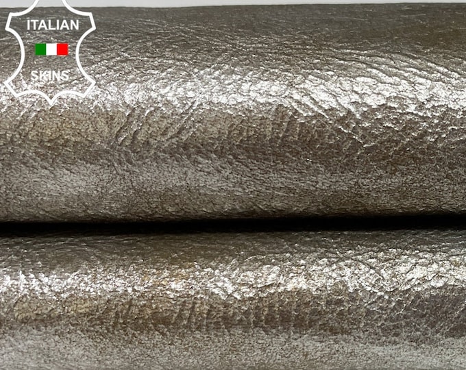 METALLIC PLATINUM DISTRESSED Crinkled Vintage Look Italian Goatskin Goat Leather hides hide skin skins 3sqf 0.8mm #B1613