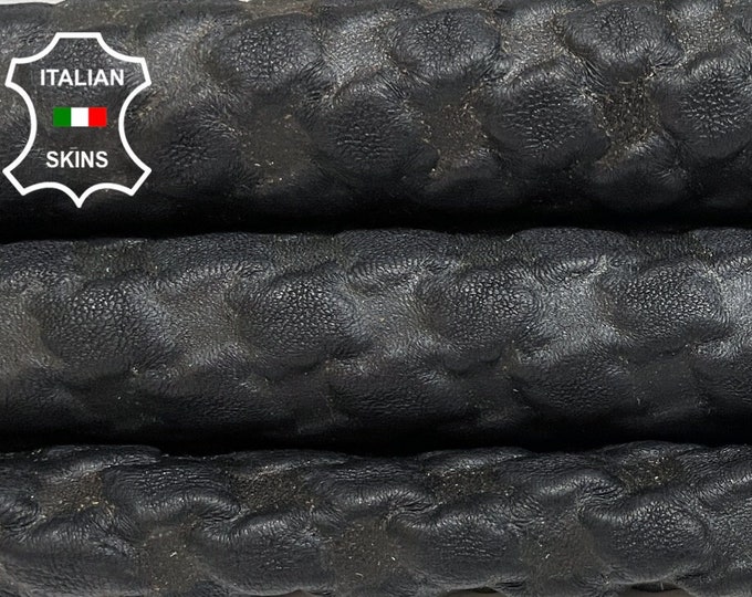 BLACK TEXTURED EMBOSSED Thick Soft Italian Lambskin Lamb Sheep Leather hides hide skin skins 4sqf 1.2mm #B1595