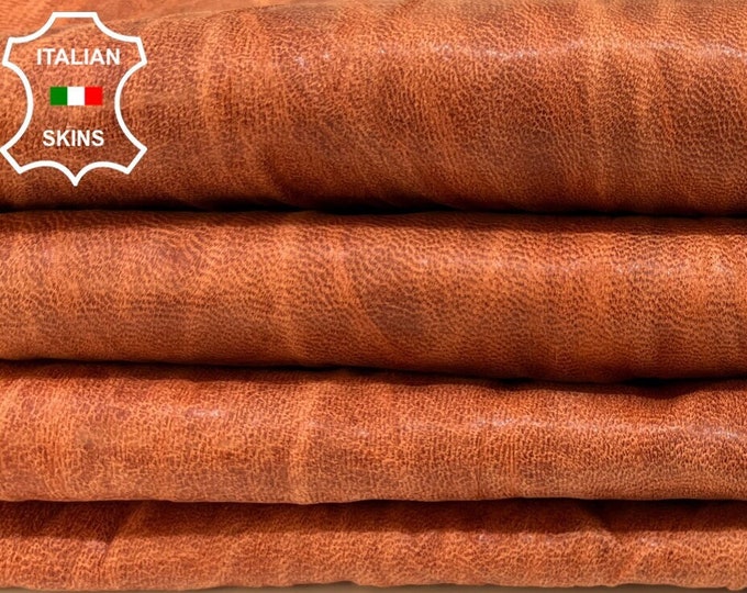 COGNAC BROWN WRINKLED Antiqued Vegetable Tanned Vintage Look Soft Italian Lambskin Sheep leather pack 2 hides skins total 15sqf 0.7mm #B4986